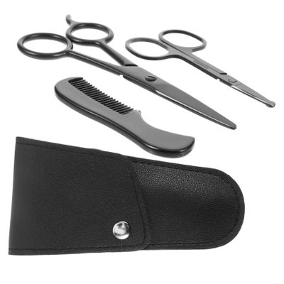 MERRYHAPY 1set Stainless Steel Beard Scissors Kit Comb and Storage Bag for Men Precision Trimming Shears for Beard Grooming and DIY Use and Design