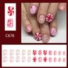 CEWEWP Square Christmas Press on Nails Short Fake Nails with Ribbon Candy Cane Stripe Snowflake Bow Design Glitters Xmas False Nails Glossy False Nails 24 Pcs Acrylic Stick on Nails for Women view 2