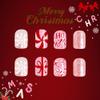 CEWEWP Square Christmas Press on Nails Short Fake Nails with Ribbon Candy Cane Stripe Snowflake Bow Design Glitters Xmas False Nails Glossy False Nails 24 Pcs Acrylic Stick on Nails for Women view 4