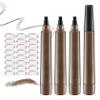 3Pcs Eyebrow Tattoo Pen,Waterproof 4 Point Eyebrow Makeup Pencil,Microblading Eye Brow Pencils for Women,Lasting Smudge-proof Highly Pigmented Brow Pen with 24Pcs Eyebrow Stencils(Dark Brown) view 1