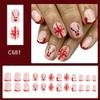 CEWEWP Short Christmas Press on Nails Red French Fake Nails Square Shape False Nail Tips with Elk and Bow Knot Designs Cute Santa Hat French Tip Press on Nails for Women Christmas Decorations 24pcs view 2