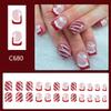 Christmas Press on Nails Short Fake Nails Square with Red Santa Hat Stripe Glitter Design False Nails Light Pink Transparent Glue on Nails Xmas Nails Press ons Acrylic Stick on Nails for Women 24Pcs view 2