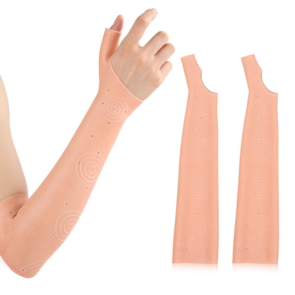 Hydrating Arm Elbow Sleeve, SEBS Moisturizing Arm Sleeves with Thumb Hole Washable Elastic at Home or Beauty Needs Suitable for Men and Wome (Skin Color)