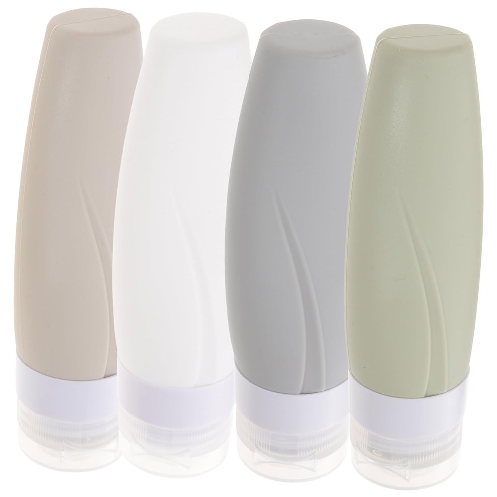 Baluue 4pcs Travel Toiletry Bottles Silicone Squeeze Bottles for Shampoo Conditioner Lotion Refillable Compact Portable
