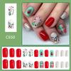 Christmas Press on Nails Short Square Fake Nails Cute Elk Christmas Tree Full Cover Acrylic Nails False Nails with Red with Green Grid Designs Winter Xmas Nail Art for Women Girls Manicure Tips 24Pcs view 2