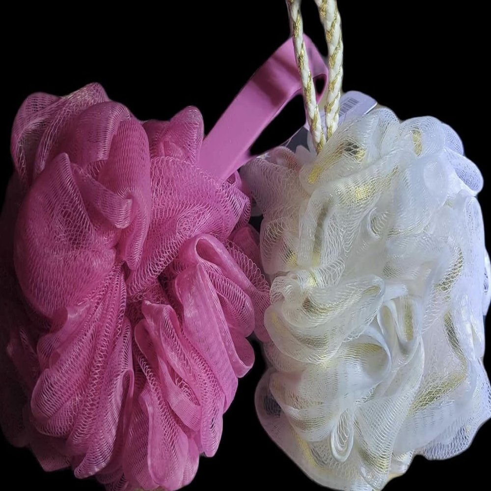 2 PACK Shower Sponge Poof BATH & BODY Loofah selicone handle one size