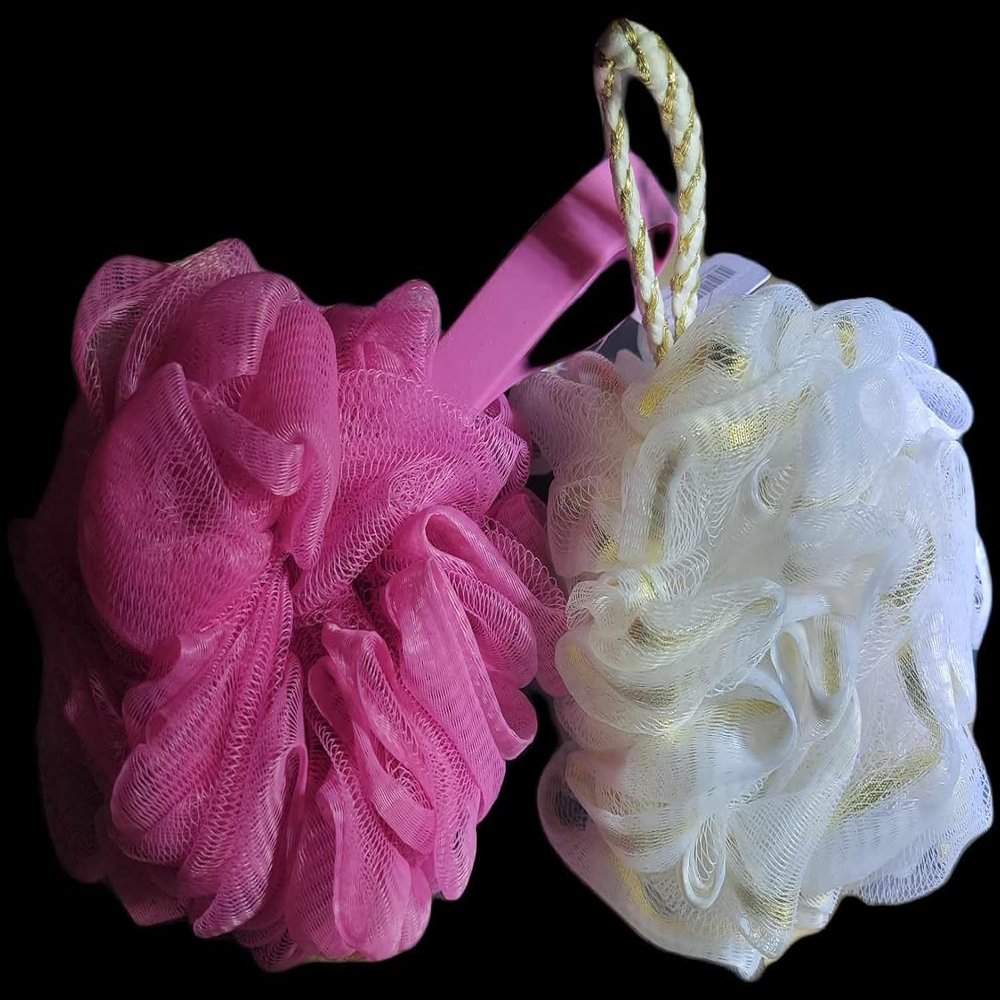 2 Pack Shower Sponge Poof Bath Body Loofah selicone Handle Set