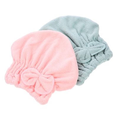 Baluue 2pcs Coral Fleece Hair Drying Towels Quick-dry Bathing Caps for Women Ultra Absorbent Hair Wraps with Bow for Curly Thick and Frizzy