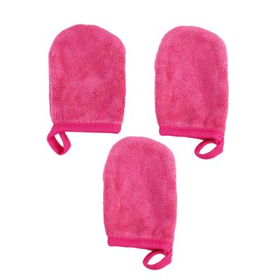 Baluue 3pcs Soft Facial Cleaning Gloves Thickened Makeup Removal Puff Pads for Cosmetic Cleaning Luxurious Reusable Mitts Rosy