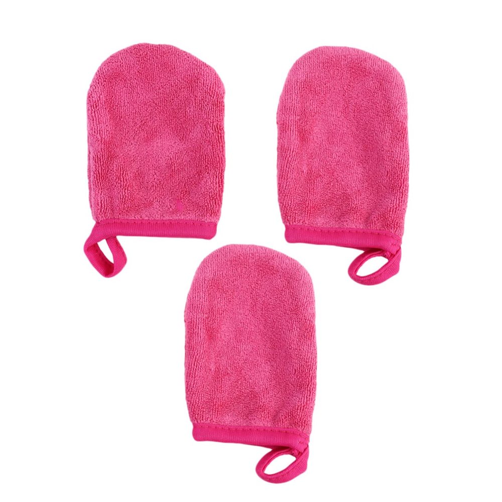 Baluue 3pcs Soft Facial Cleaning Gloves Thickened Makeup Removal Puff Pads for Cosmetic Cleaning Luxurious Reusable Mitts Rosy