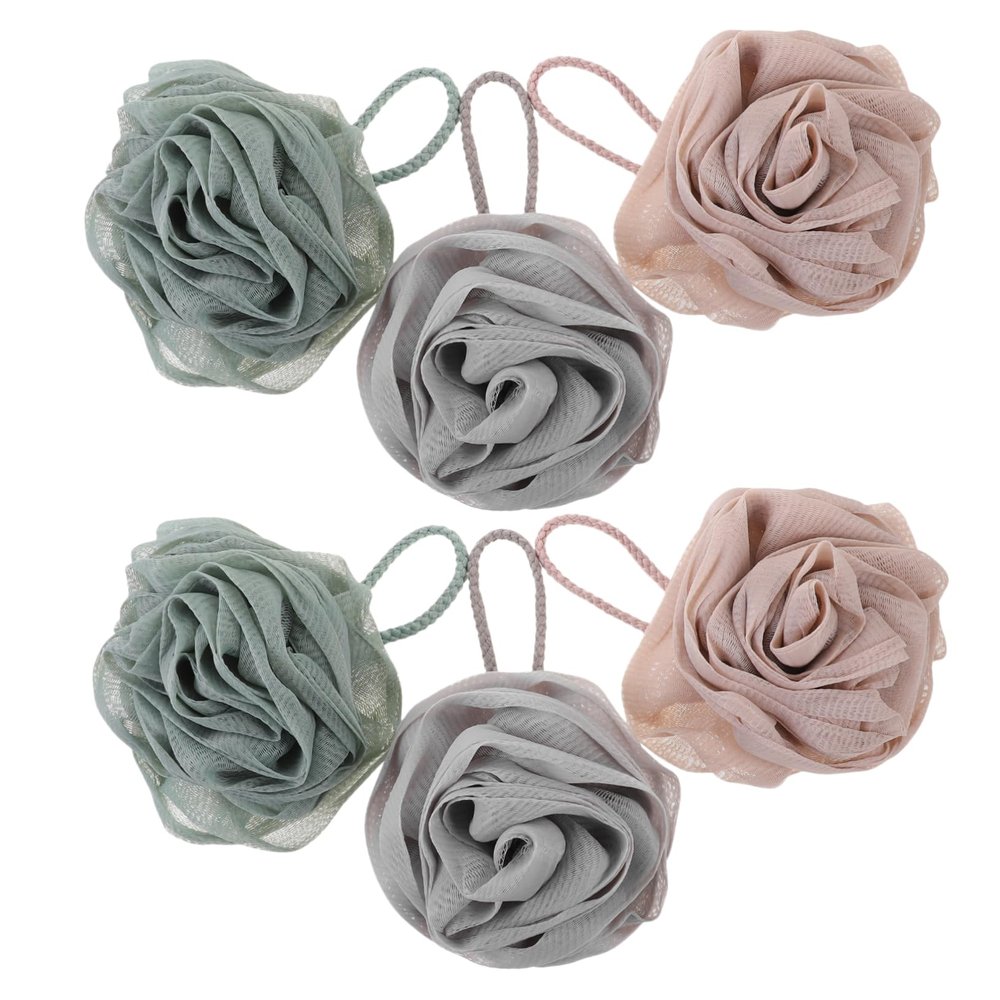 HONMEET 6pcs Rose Flower Bath Balls Bath Exfoliating Balls Loofah Shower Luffa Sponges for Women