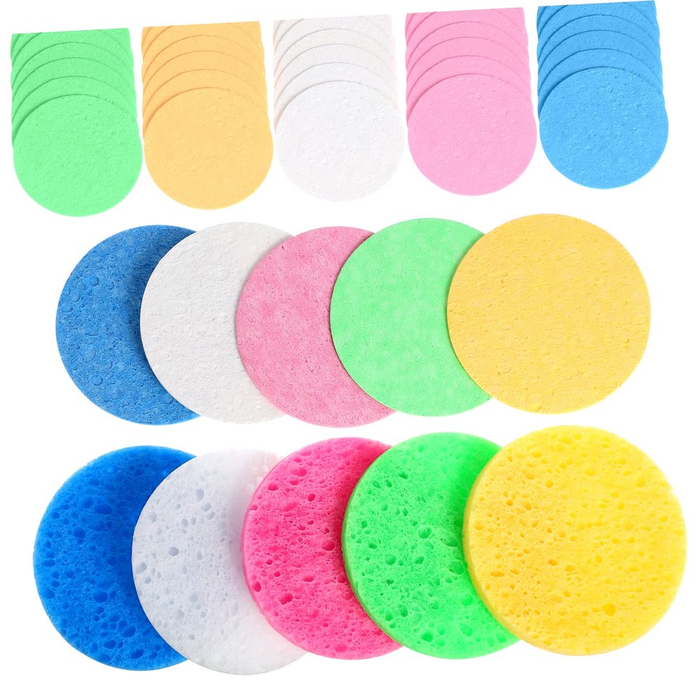 WOONEKY 50pcs Round Sponges Reusable Makeup Blender for Face Cleansing Exfoliating
