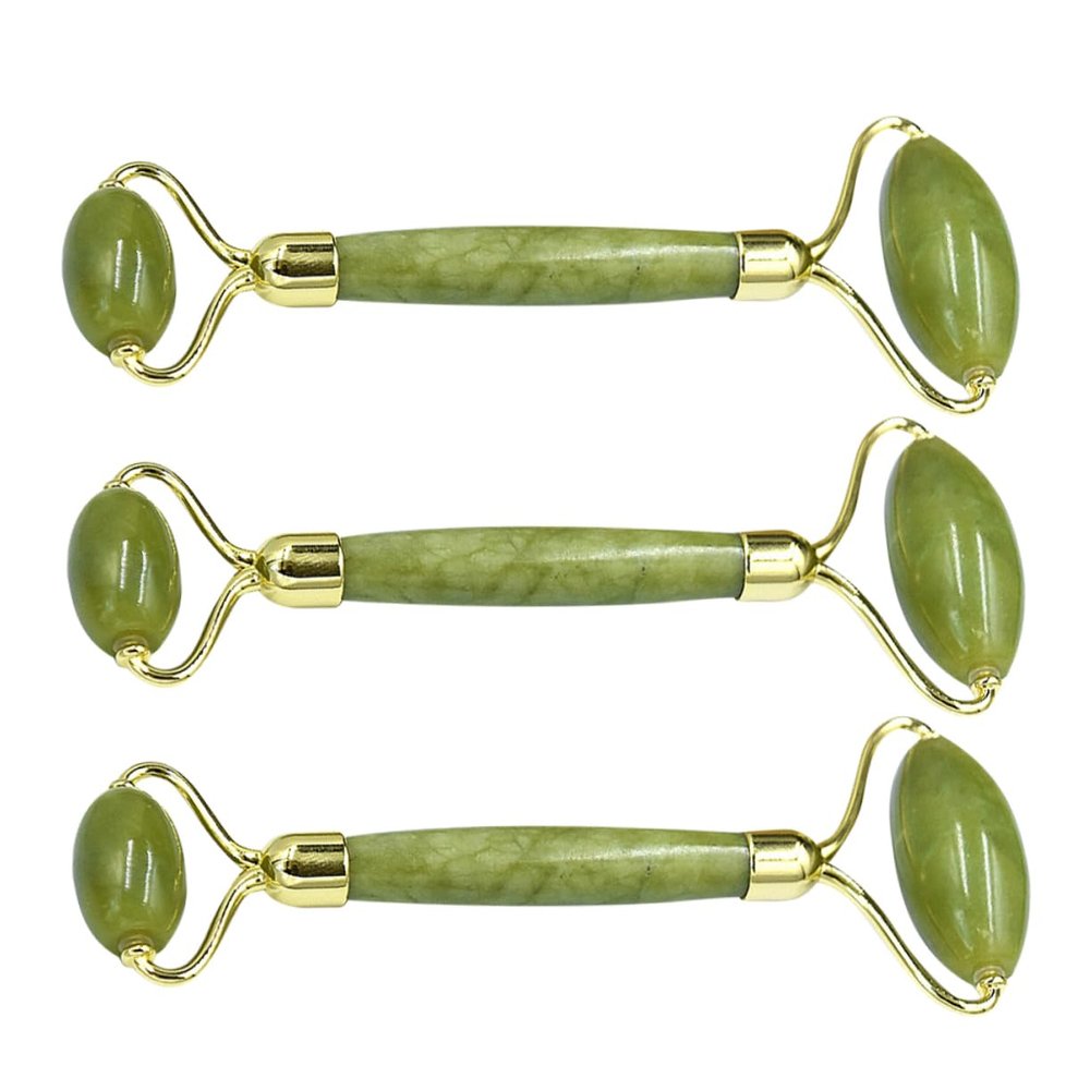 BEBEMOKO 3pcs Jade Face Massager Portable Facial Roller Skin Care Tool for Puffiness Relief Migraine Comfort and Routine Lightweight and Durable Design Green