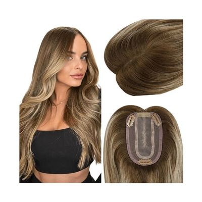 Toppers for Women Human Hair Topper 35 inch Mono Top Base Brazilian Virgin Hair Invisible Hair Piece for Women with Thinning Hair Clip in Natural Straight Hair Topper Hair Toppers(14 Inch)
