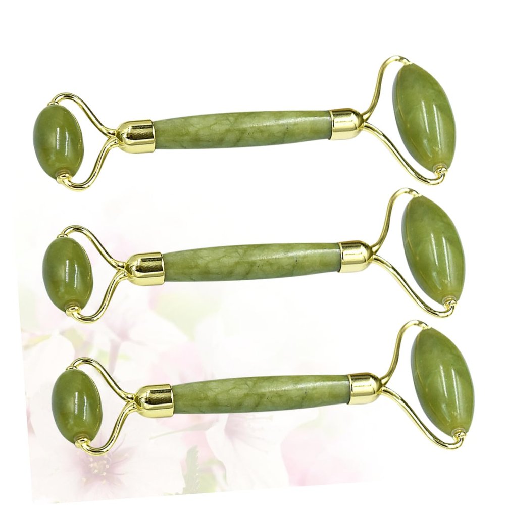 Beavorty 3pcs Portable Jade Face Roller Skin Care Massager Tool for Facial Massage Reduces Puffiness and Improves Skin Tone Lightweight and Easy to Carry for Home Travel Use