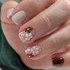 CEWEWP Autumn Flowers Fall Press On Nails - Extra Short Square Brown False Nails, Glossy Glue On, Acrylic, Full Cover, 24 Pcs view 1