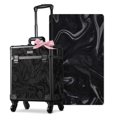 BYOOTIQUE Rolling Makeup Train Case on Wheels Cosmetology Organizer Box Professional Aluminum Cosmetic Trolley Travel Suitcase for Salon Barber Hairstylist Artist,CoyoteButtes Shadows