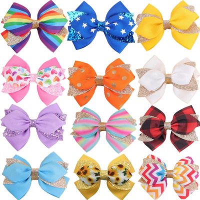 12PCS Girls Hair Bows Clips Grosgrain Ribbon Bow Colorful Glitter Hair Bow Alligator Clips Hair Accessories for Little Girls Kids Teens Child