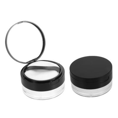 FOMIYES 2pcs Portable Travel Powder Case with Mirror Black Makeup Compact Container for Loose Powder Reusable for Daily Use Go Touch-ups