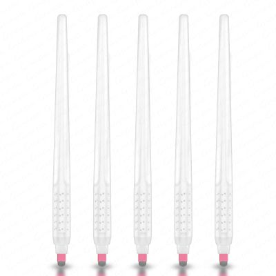5 Pcs Disposable Microblading Pen Set  Precision Eyebrow Tattoo Tools with Multiple Blade Sizes  Ideal for Permanent Makeup Artists,& Eyebrow Shaping (White pen - Pink Flex-U21-5pcs)