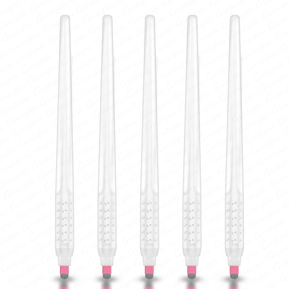 5 Pcs Disposable Microblading Pen Set  Precision Eyebrow Tattoo Tools with Multiple Blade Sizes  Ideal for Permanent Makeup Artists,& Eyebrow Shaping (White pen - Pink Flex-U21-5pcs)