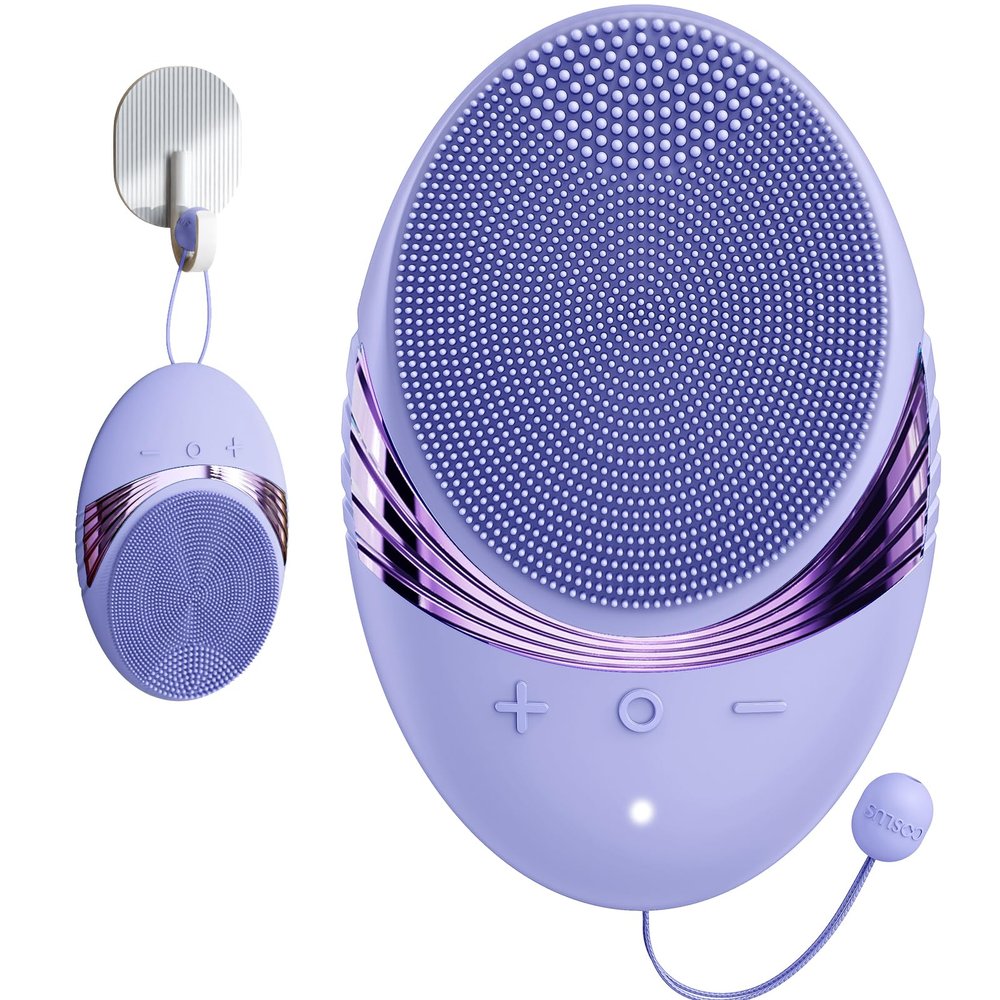 COSLUS Face Scrubber Facial Cleansing Brush: 5 Cleansing Modes Silicone Face Wash Scrubber for Women Skin Care, Sensitive Skin - Deep Cleansing & Gentle Exfoliating, Portable for Shower & Travel