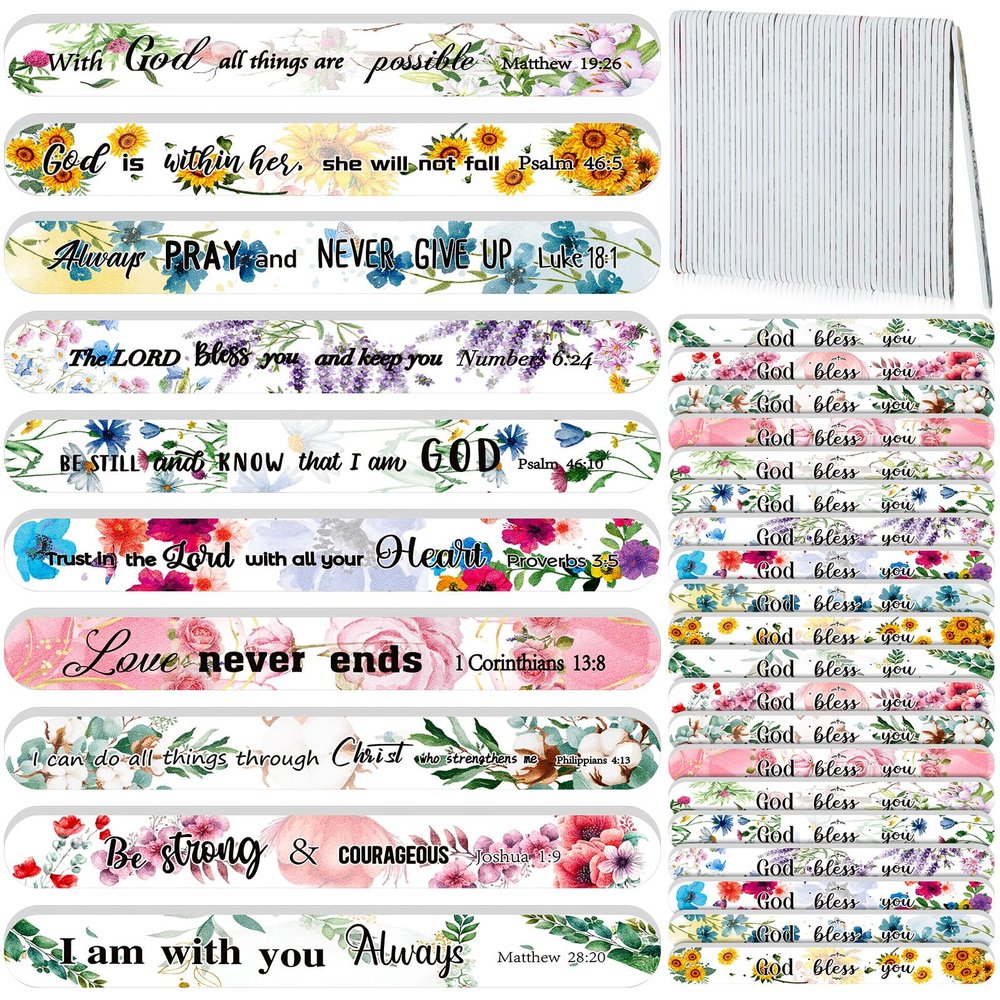 Lanties 50 Pack Christian Gifts for Women Scripture Nail File Christian Christmas Stocking Stuffers Bible Verse Emery Board Religious Faith Small Gift Xmas Party Favor for Employee Teacher Church