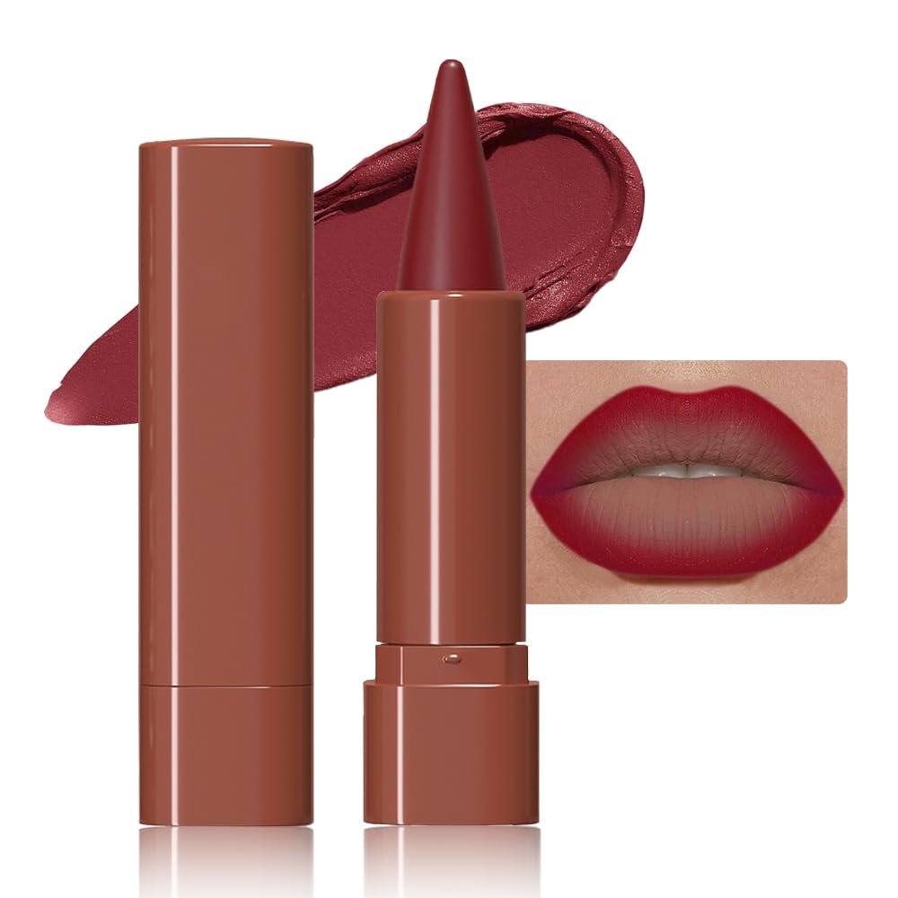JUAAZIN Vivid Auburn Gradient Matte Lip Liner Pencil Crayon for Women - Waterproof Smudge-Proof Kissproof Long-Wear Lip Pencil, Flawless Contour Ombre Effect Lip Crayon,Creamy Pigmented Lip Liner 07#