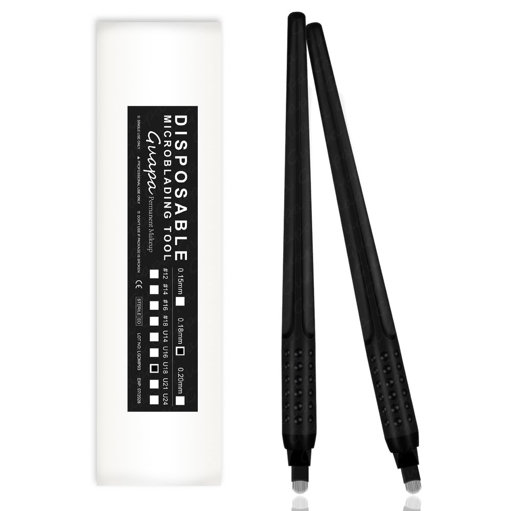 5 Pcs Disposable Microblading Pen Set  Precision Eyebrow Tattoo Tools with Multiple Blade Sizes  Ideal for Permanent Makeup Artists,& Eyebrow Shaping (Black pen - Black Flex-U18-5pcs)