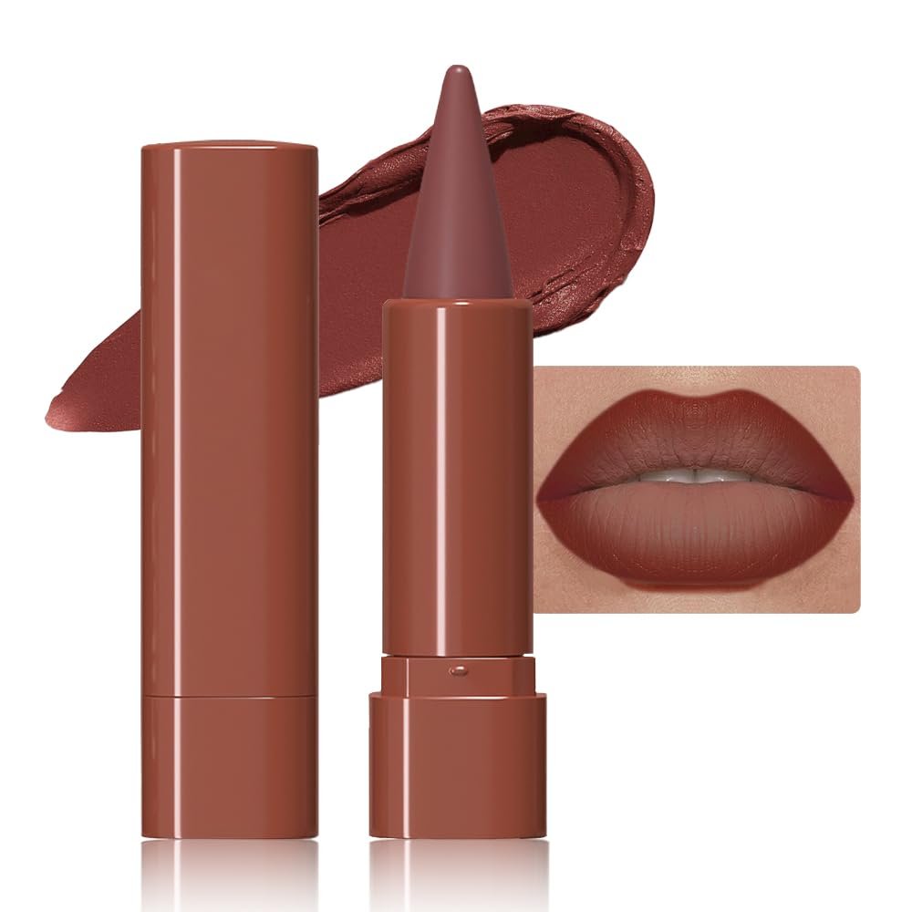 JUAAZIN Reddish Brown Gradient Matte Lip Liner Pencil Crayon for Women - Waterproof Smudge-Proof Kissproof Long-Wear Lip Pencil,Flawless Contour Ombre Effect Lip Crayon,Creamy Pigmented Lip Liner 03#