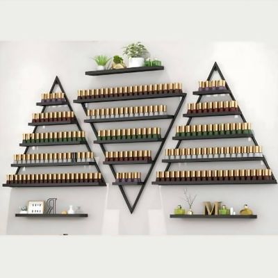 Wall-Mounted Nail Polish Rack, Set of 6 Triangular Black Nail Polish Shelf Lipstick Perfume Cosmetic Display Shelf for Home Spa Nail Salon Shop