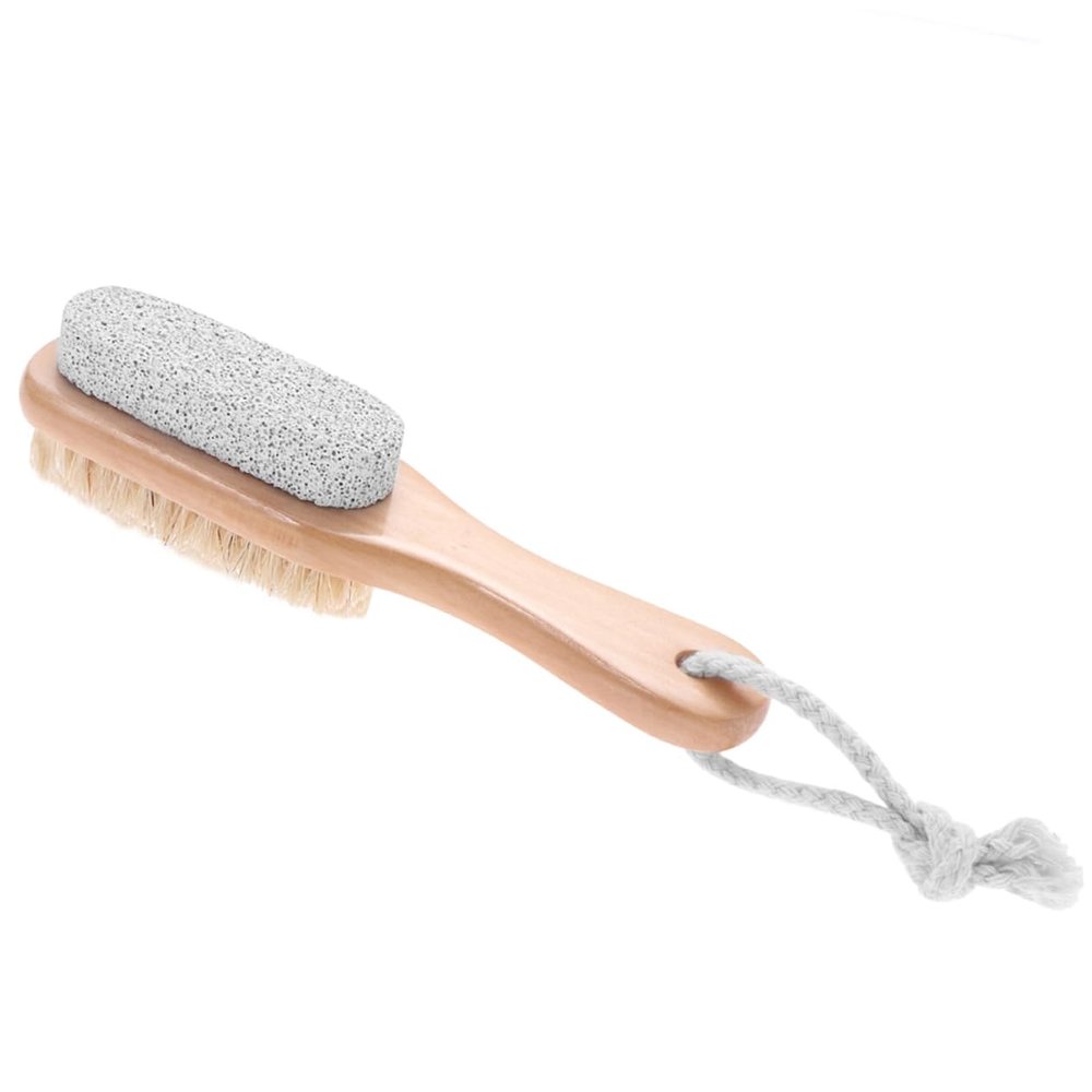 OSOLADY 2pcs Double-Sided Foot Callus Remover with Pumice Stone and Bristle for Exfoliating Hard Skin Eco-Friendly Wooden Handle Pedicure Tool for Smooth Feet