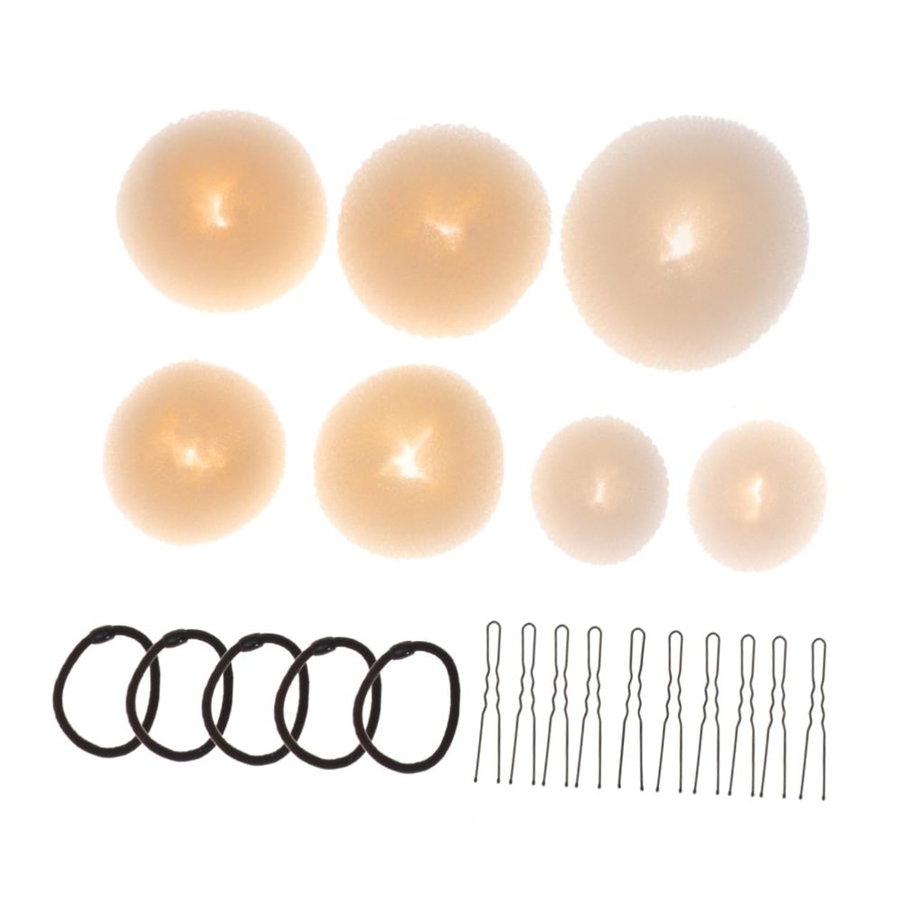 Baluue 22pcs Hair Updo Bun Kit Beige Bun Maker Set with Elastic Hair Ropes U-shaped Clips Accessories for Elegant Hairstyles for Dance and Everyday Use