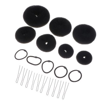 Baluue 22pcs Bun Maker Kit Hair Updo Accessories with Donut Shaped Clips Elastic Ropes for Ballet Dance Keeps Hair Neat Elegant Black