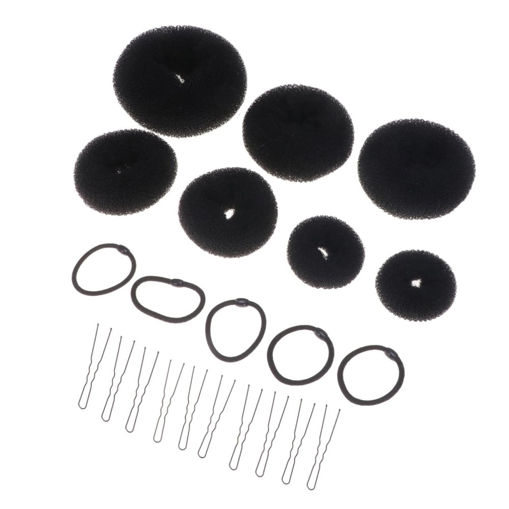 Baluue 22pcs Bun Maker Kit Hair Updo Accessories with Donut Shaped Clips Elastic Ropes for Ballet Dance Keeps Hair Neat Elegant Black