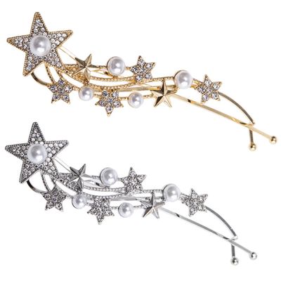TOVINANNA 2pcs Star Hairpin Rhinestone Hair Decorations Non-slip Hair Clip Pearl Clips for Women Girls
