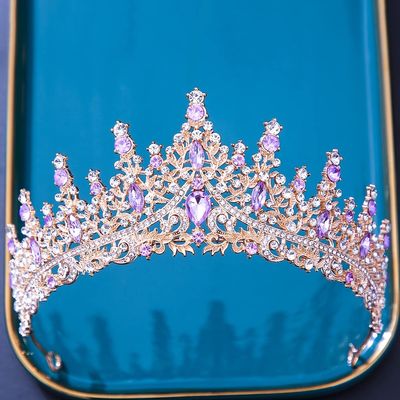 XMKJCHA Hair Jewelry Crown Tiaras for Women Handmade Natural Stone Bridal Crown Hair Accessories Tiara Women Headwear Girls Weddng Luxury Elegant Crystal Hair Jewelry(Gold,Purple)