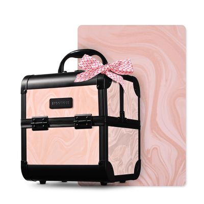 BYOOTIQUE Makeup Travel Organizer Cosmetic Train Case with Mirror 2-Tier Trays Nail Travel Case Lockable Jewelry Box False Eyelash Storage for Nail Tech Cosmetologist Barbershop,CoyoteButtes Dusk