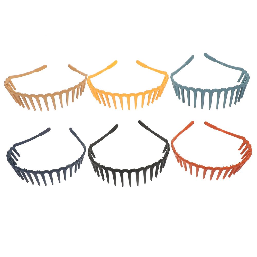 TOVINANNA 6pcs Girl Plastic Headbands Wide Non-slip Hairbands with Teeth for Loose Hair Fixation for Parties and Everyday Wear in Yellow Navy Blue Gray Blue Light Brown Black and Orange