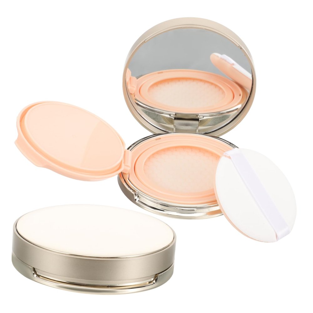 minkissy 2pcs Compact Case Foundation Full Coverage Mirror Portable Powder Container Cushion Puff Box