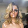 oulaer Ombre 1b/27 Color Short Bob Human Hair Wig Pre Plucked Honey Blonde Body Wave Bob 13x6 HD Transparent Lace Front Wig Bleached Knots 150% Density Brazilian Hair with Baby Hair 14inch view 1