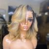 oulaer Ombre 1b/27 Color Short Bob Human Hair Wig Pre Plucked Honey Blonde Body Wave Bob 13x6 HD Transparent Lace Front Wig Bleached Knots 150% Density Brazilian Hair with Baby Hair 14inch view 3