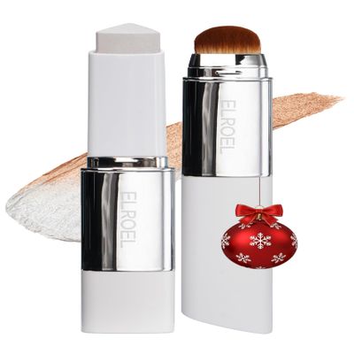 ELROEL Blanc Cover Cream Stick V White - Korean Color-Changing Foundation Stick with Volufiline - Medium to Full Coverage Dewy Finish Base Makeup - Dual-Ended with Detachable Brush (203 Medium)
