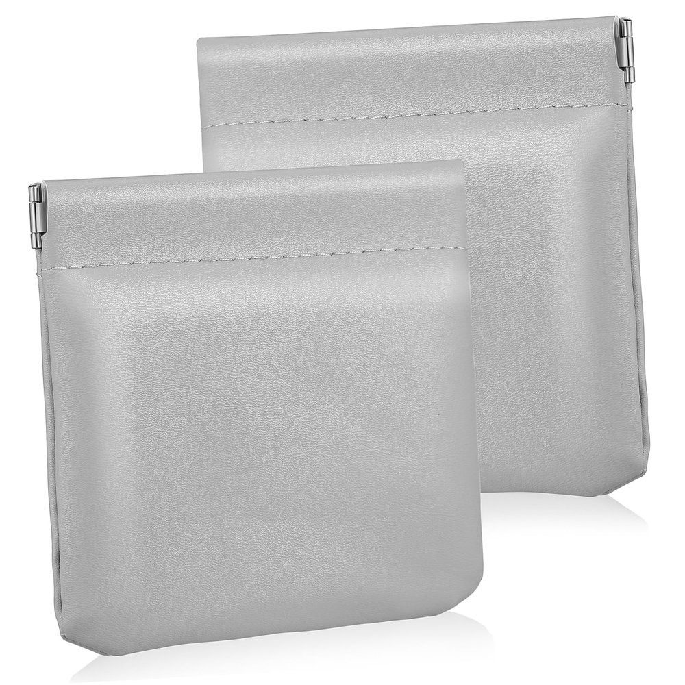 2 Pcs Leather Cosmetic Pouches No Zipper Self Closing Travel Storage Bags for Jewelry Earphones & Accessories Pocket Bags for Women