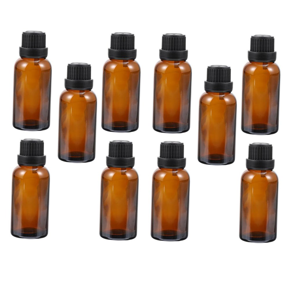Baluue 10pcs Portable Glass Bottles for Essential Oils and Perfumes Durable Brown Vials with Orifice Reducer for Convenient Dispensing for Travel and Organization