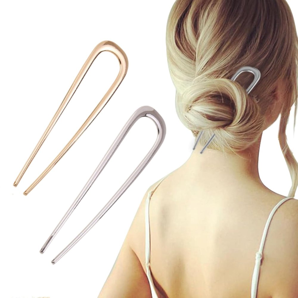 French Hair Pin Hair Pins for Women,2024 Upgrade French Twist Hair Pin Hair Pins,U Shaped Hair Pins Metal Vintage Hair Sticks French Hair Pin Hairstyle for Women (Gold and Silver)