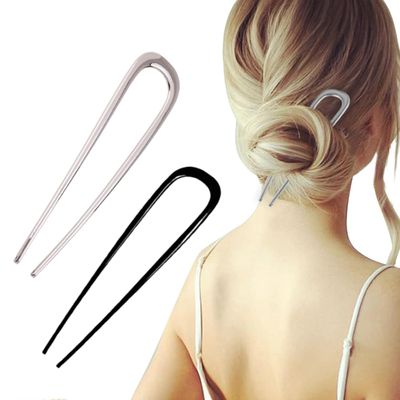 2024 Upgrade French Hair Pin for Women - U Shaped Metal Vintage Hair Sticks for Hairstyles (Black and Silver)