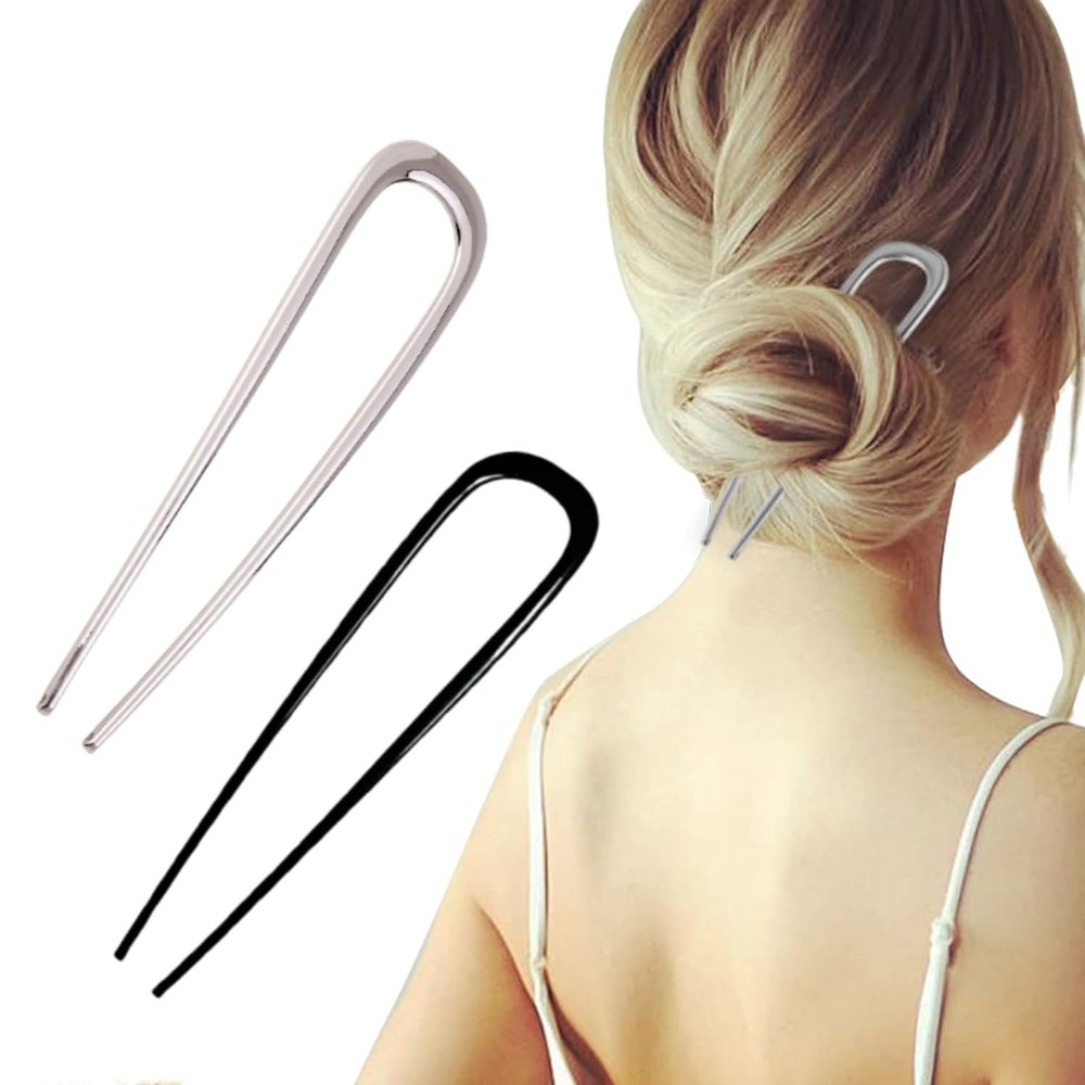 2024 Upgrade French Hair Pin for Women - U Shaped Metal Vintage Hair Sticks for Hairstyles (Black and Silver)