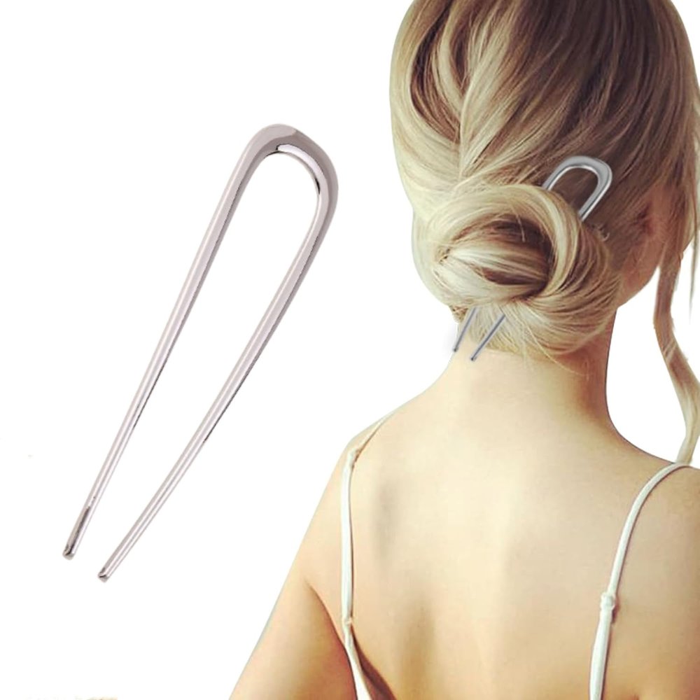 2024 Upgrade French Hair Pin for Women - U Shaped Metal Vintage Hair Sticks Hairstyle (Silver)