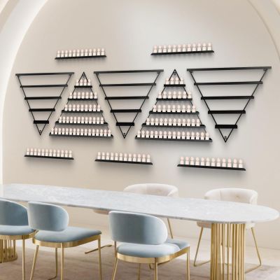 10PCS Triangular Cosmetic Display Shelves, 5 Tiers Triangular Cosmetic Display Rack, Wall Mounted Nail Polish Rack for Lipsticks and Perfumes, for Salon or Home, Black